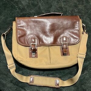 Brown and Tan Messenger Bag with Leather Accents